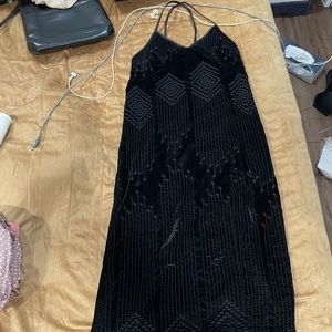 UO black velvet slip dress